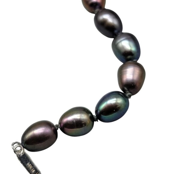 14K Gold Clasp Peacock Tahitian Baroque Pearl Necklace 16" Multi-Color Iridescen - Picture 10 of 11
